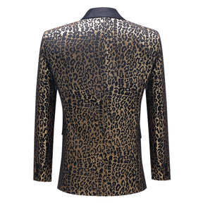Leopard Print Slim Fit Casual Blazer Gold