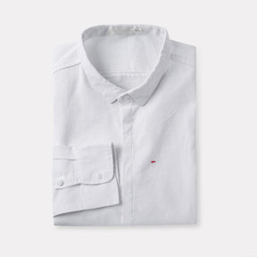 White Slim Fit Solid Linen Casual Shirt