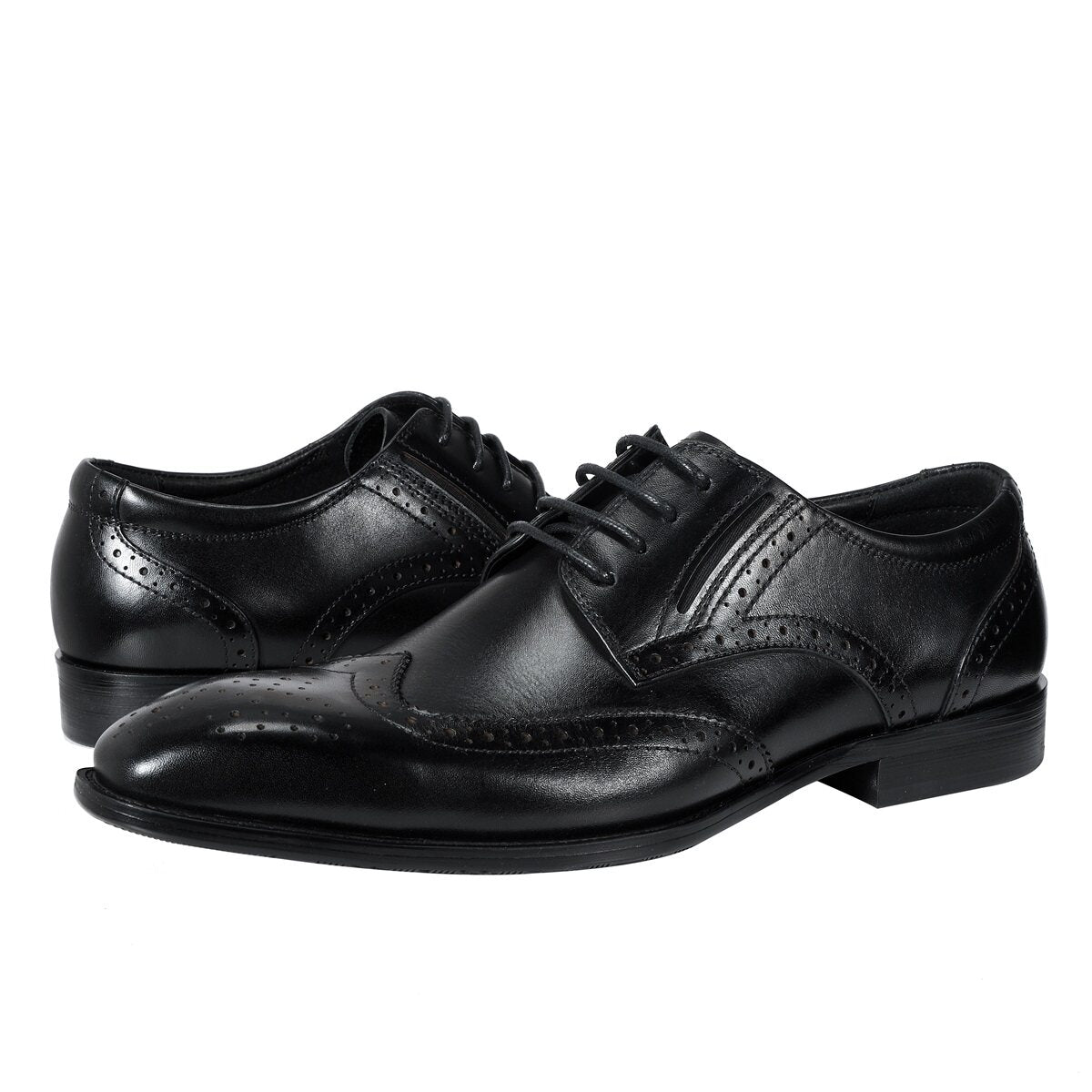 Men's Pointed Toe British Business Brogue Carved Leather Shoes Black