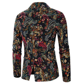 2-Piece Men's Button Mid-Slit Cashew Flower Suit