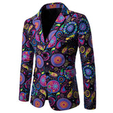 Mens Suit Jacket Floral Printed Casual Blazer Coat Purple