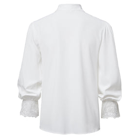 Men's Solid Punk Ruffled Long Sleeve Shirt White