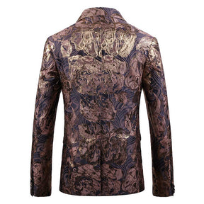 Slim Fit Jacquard Casual Gold Blazer