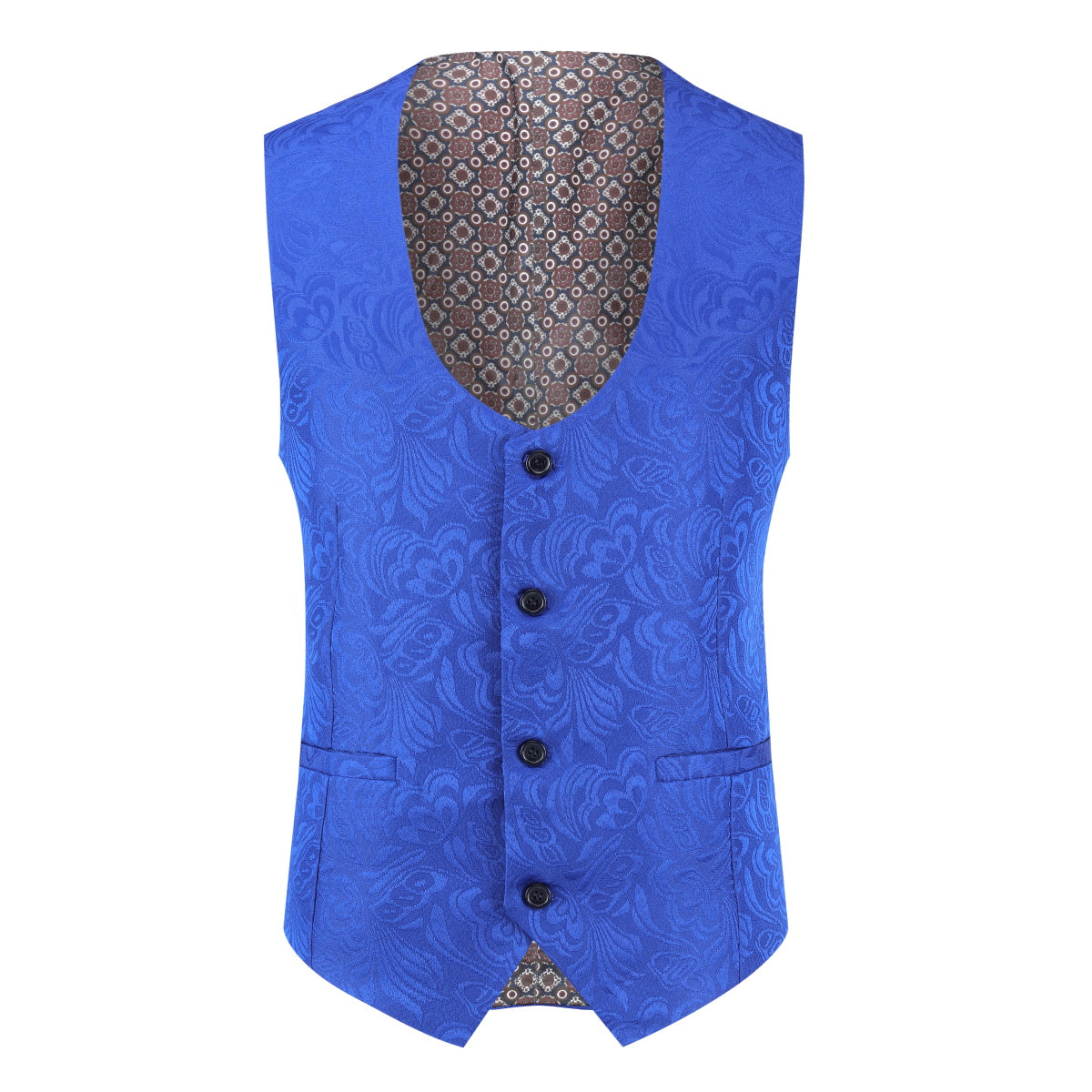 3-Piece Paisley Blue Suit Shawl Collar Suit