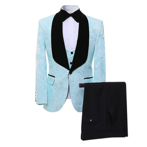 3-Piece Paisley Dress Suit LightBlue