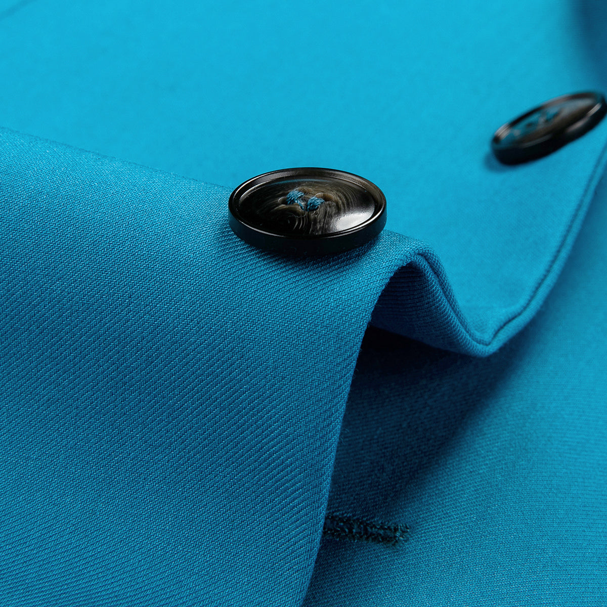 Men's Two-Button Back Slit Lapel Collar 3-Piece Suit Sea Blue