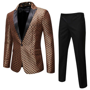 Men's Fashion Fish Scales 2-Piece Suit Yellow