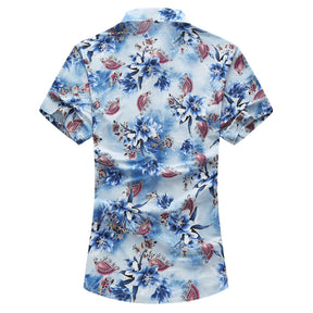 Slim Fit Floral Style Shirt Blue Flower