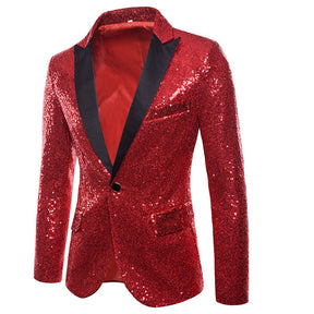 Red Shiny Sequin Jacket Party Tuxedo Blazer