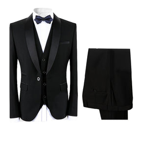 3-Piece Slim Fit Black Tuxedo Suit Wedding suit-Cloudstyle