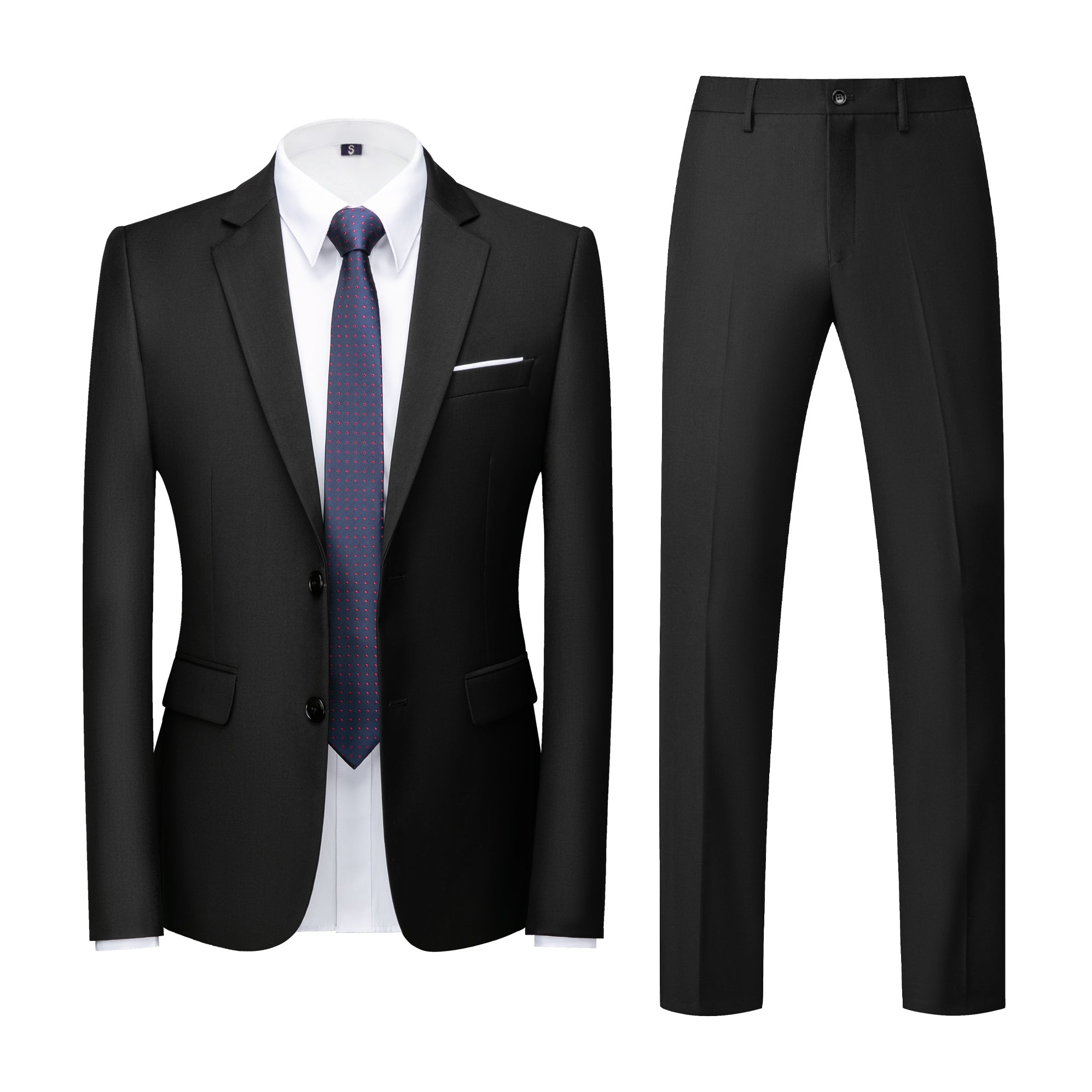 Men's TwoButton Back Slit Lapel Collar 3Piece Suit Black