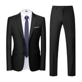 Men's Two-Button Back Slit Lapel Collar 3-Piece Suit Black