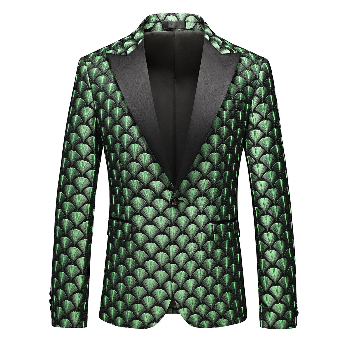 2-Piece Men's Printed Fish Scale One-Button Suit Green