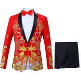 Two Piece Slim Fit Embroidery Red Suit