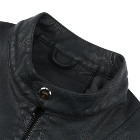 Men's Leather Jacket Casual Zip Up Motorcycle Outwear Black