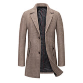 Men's Wool Coats Slim Fit Padded Winter Trench Overcoat Brown