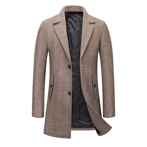 Men's Wool Coats Slim Fit Padded Winter Trench Overcoat Brown