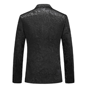 Men's Color Block Print Double Breasted Suit Black