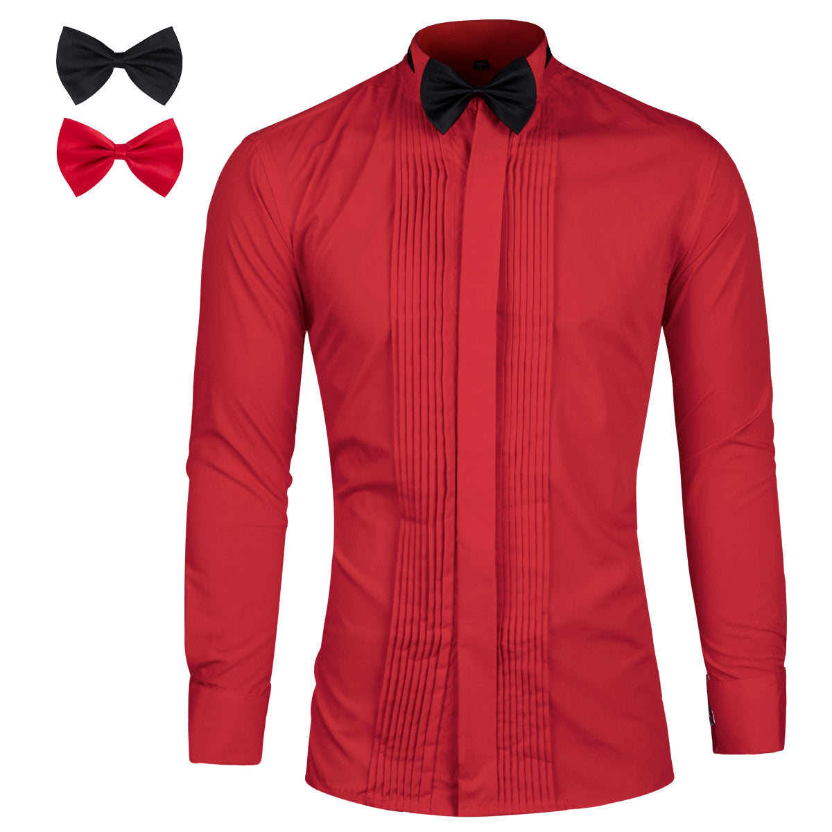 Slim Fit Dress Shirt Red with 2 bow ties