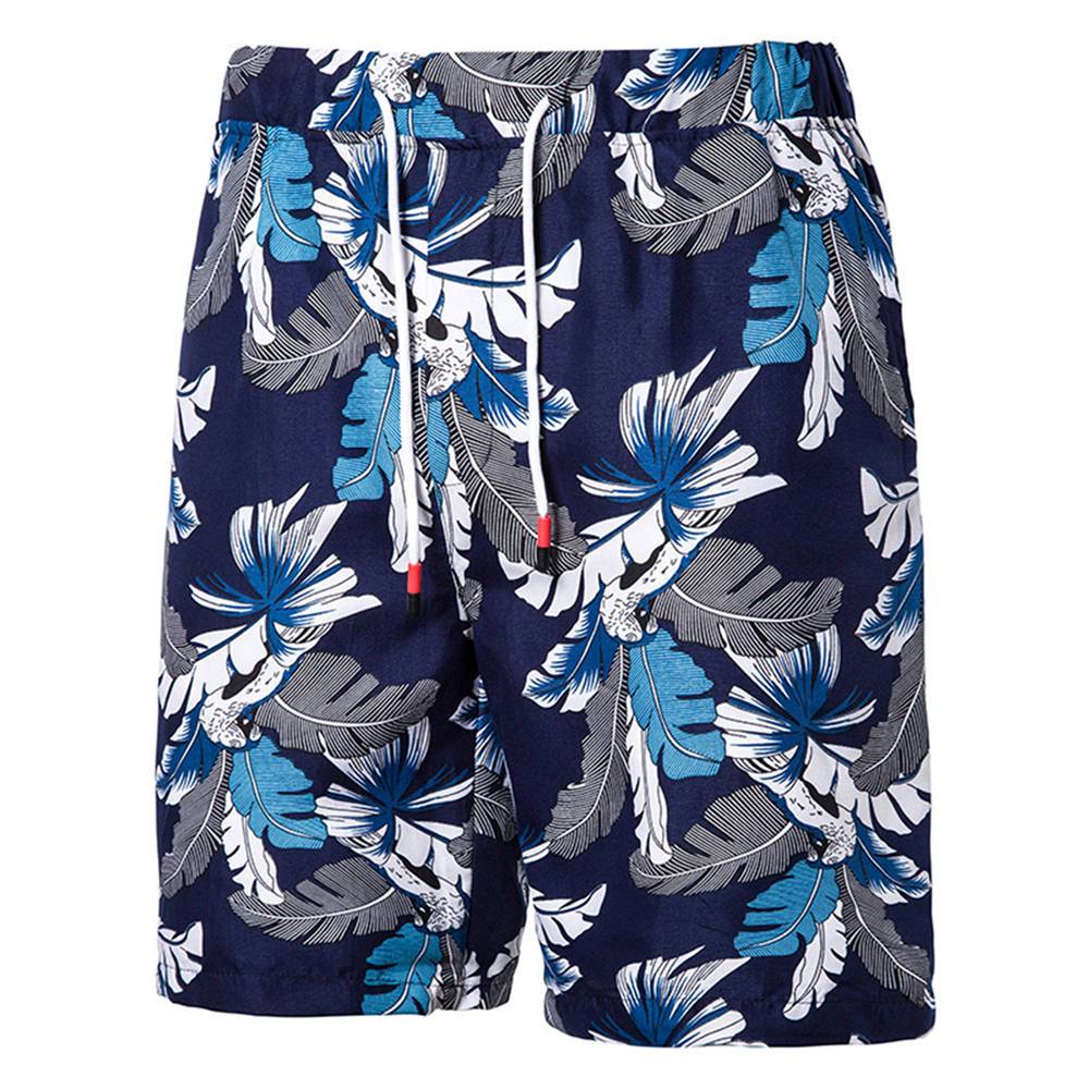 Relaxed Fit Leaf Print Beach Shorts Blue