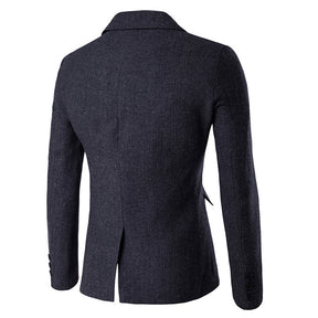 Mens Casual Suit Blazer Slim Fit Herringbone Tux Jacket Dark Grey