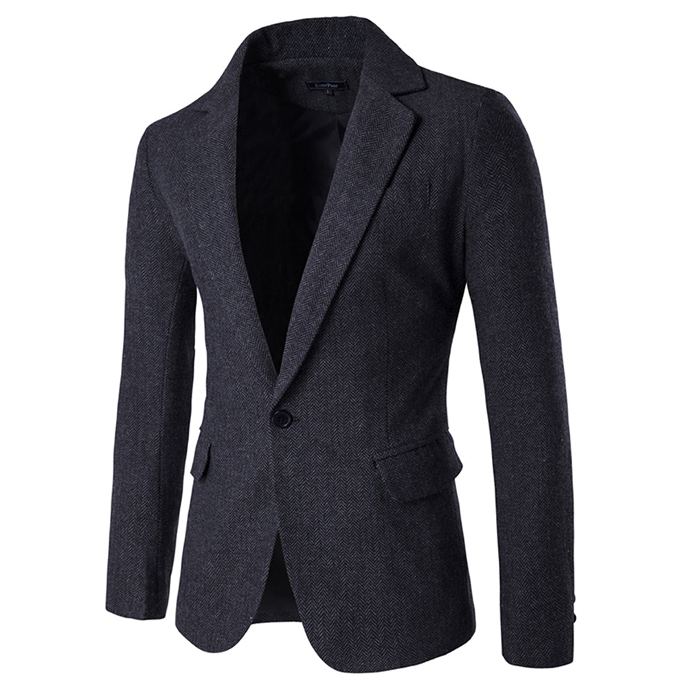 Mens Casual Suit Blazer Slim Fit Herringbone Tux Jacket Dark Grey