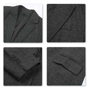 Mens Casual Suit Blazer Slim Fit Herringbone Tux Jacket Dark Grey