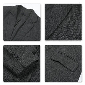 Mens Casual Suit Blazer Slim Fit Herringbone Tux Jacket Dark Grey