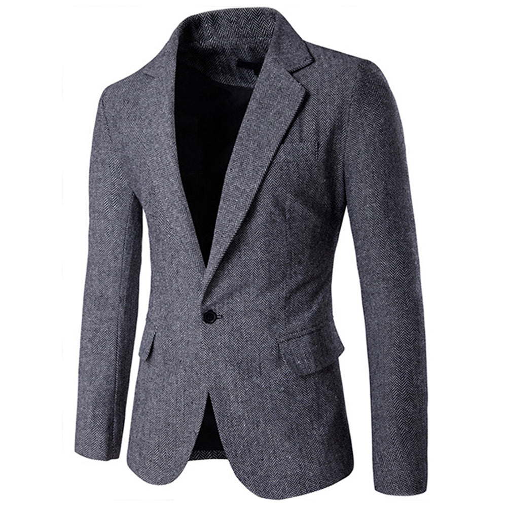 Mens Casual Suit Blazer Slim Fit Herringbone Tux Jacket Grey