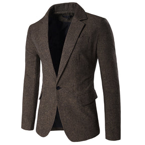 Mens Casual Suit Blazer Slim Fit Herringbone Tux Jacket Brown