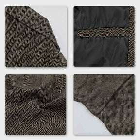 Mens Casual Suit Blazer Slim Fit Herringbone Tux Jacket Brown