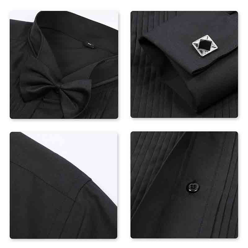 Slim Fit Dress Shirt Black with 2 bow ties
