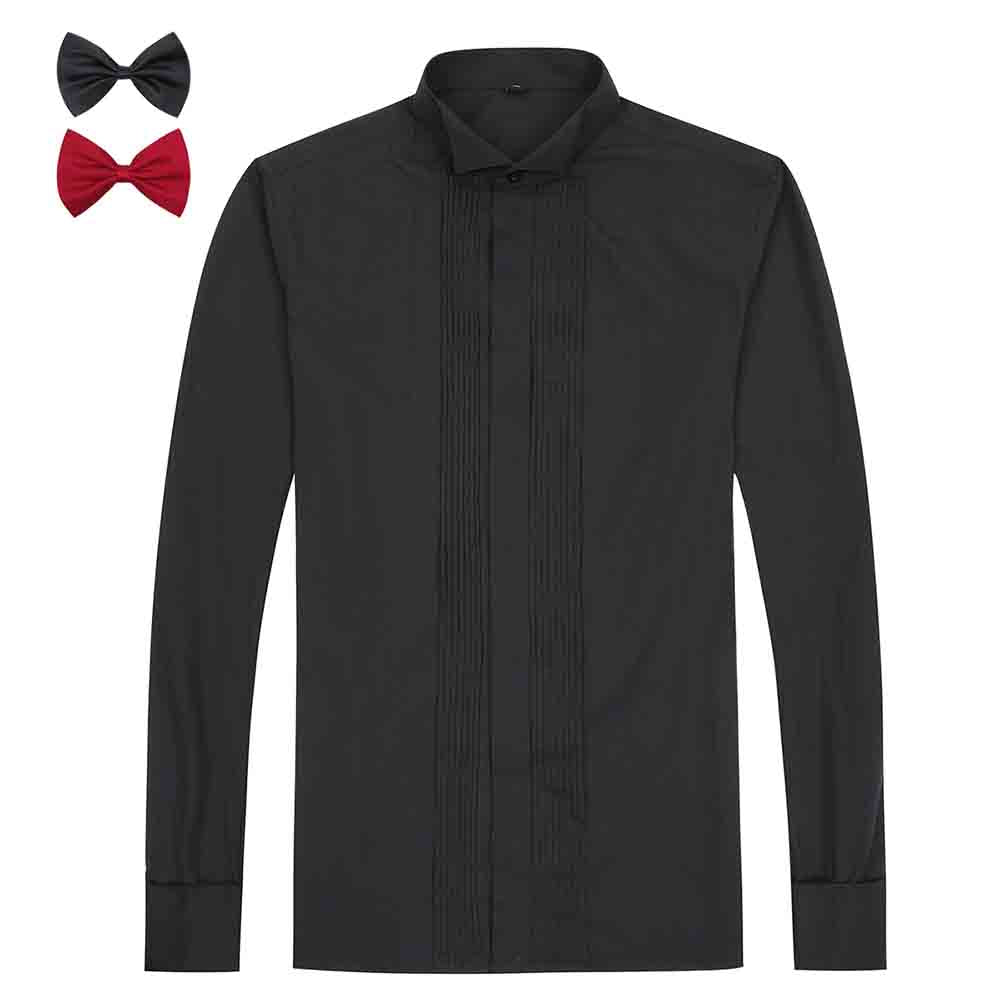 Slim Fit Dress Shirt Black with 2 bow ties