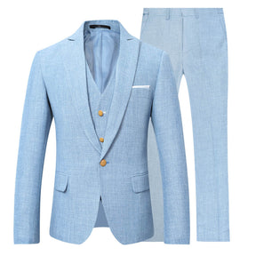 Mens 3 Piece Linen Suit Set Blazer Jacket Tux Vest Suit Pants