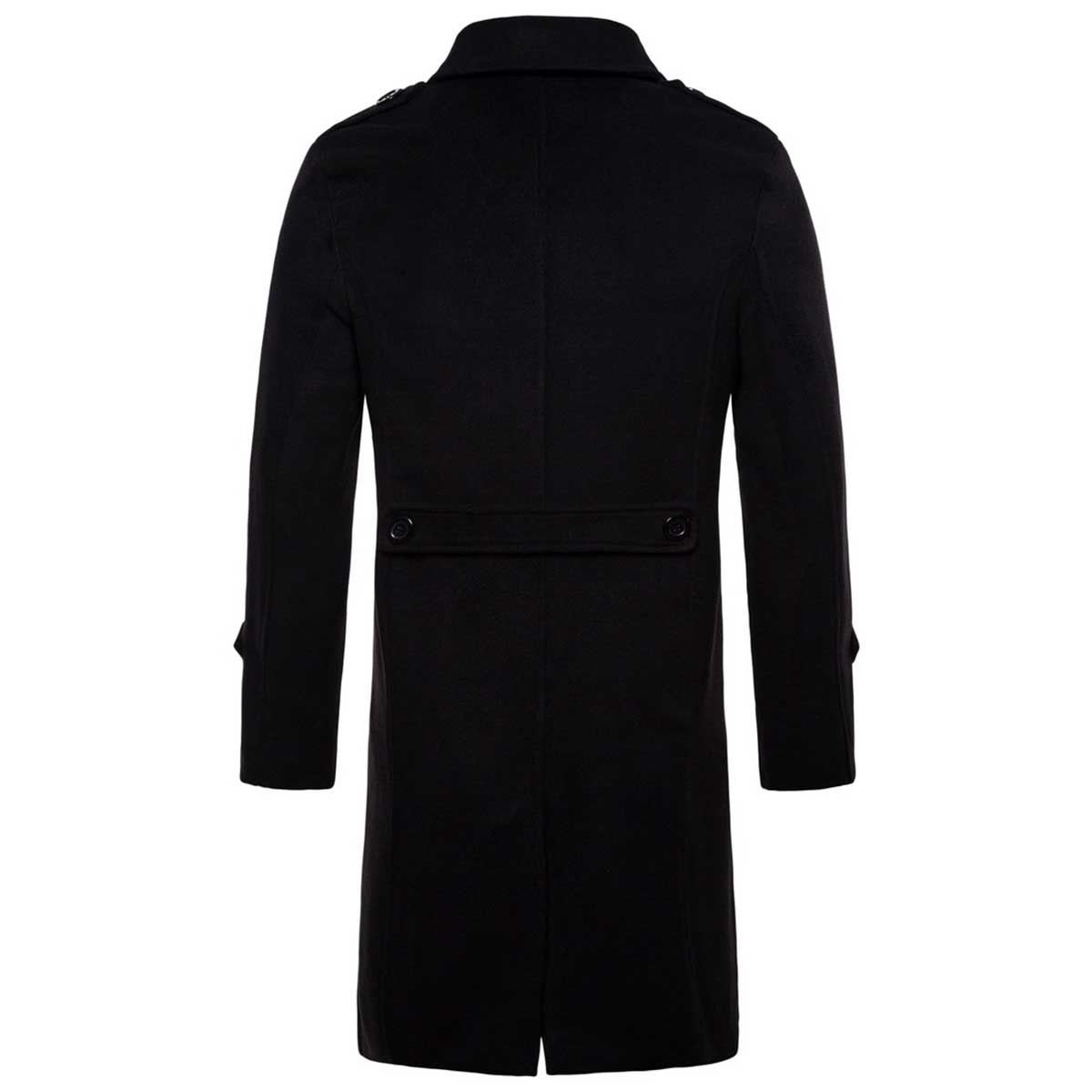 Men's Coat Long Slim Fit Winter Coat Solid Color with Flap Collar Black