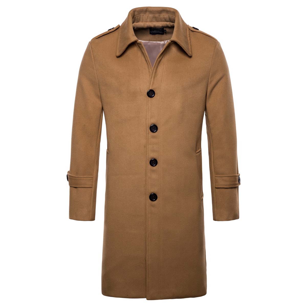 Men's Coat Long Slim Fit Winter Coat Solid Color with Flap Collar Brown