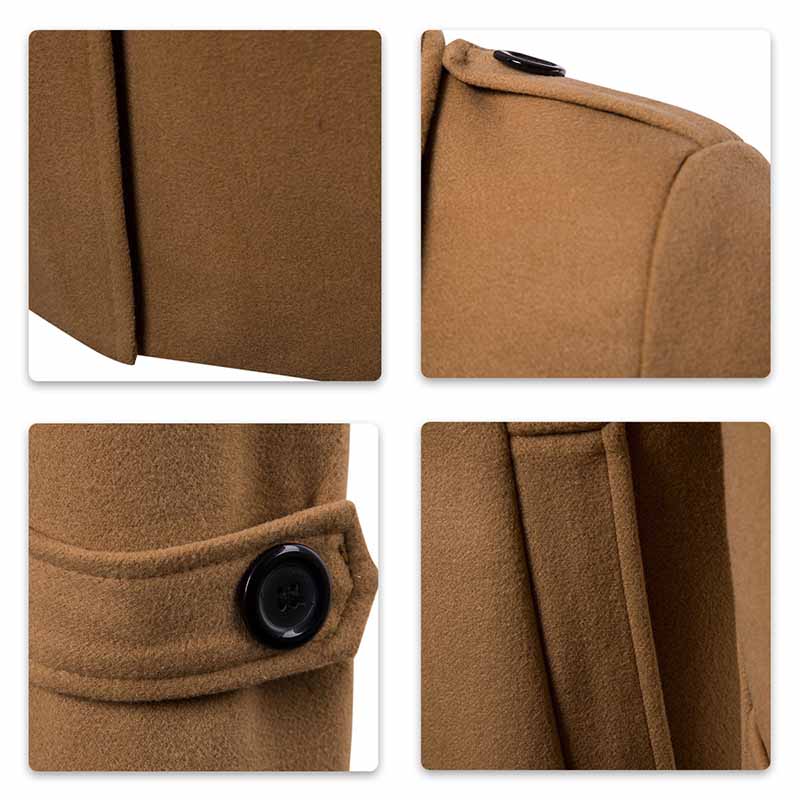 Men's Coat Long Slim Fit Winter Coat Solid Color with Flap Collar Brown