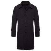 Men's Coat Long Slim Fit Winter Coat Solid Color with Flap Collar Grey