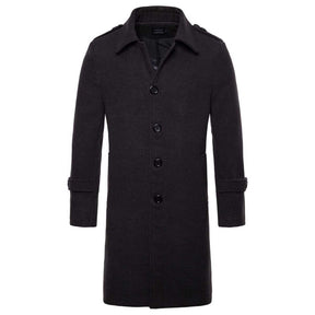 Men's Coat Long Slim Fit Winter Coat Solid Color with Flap Collar Grey