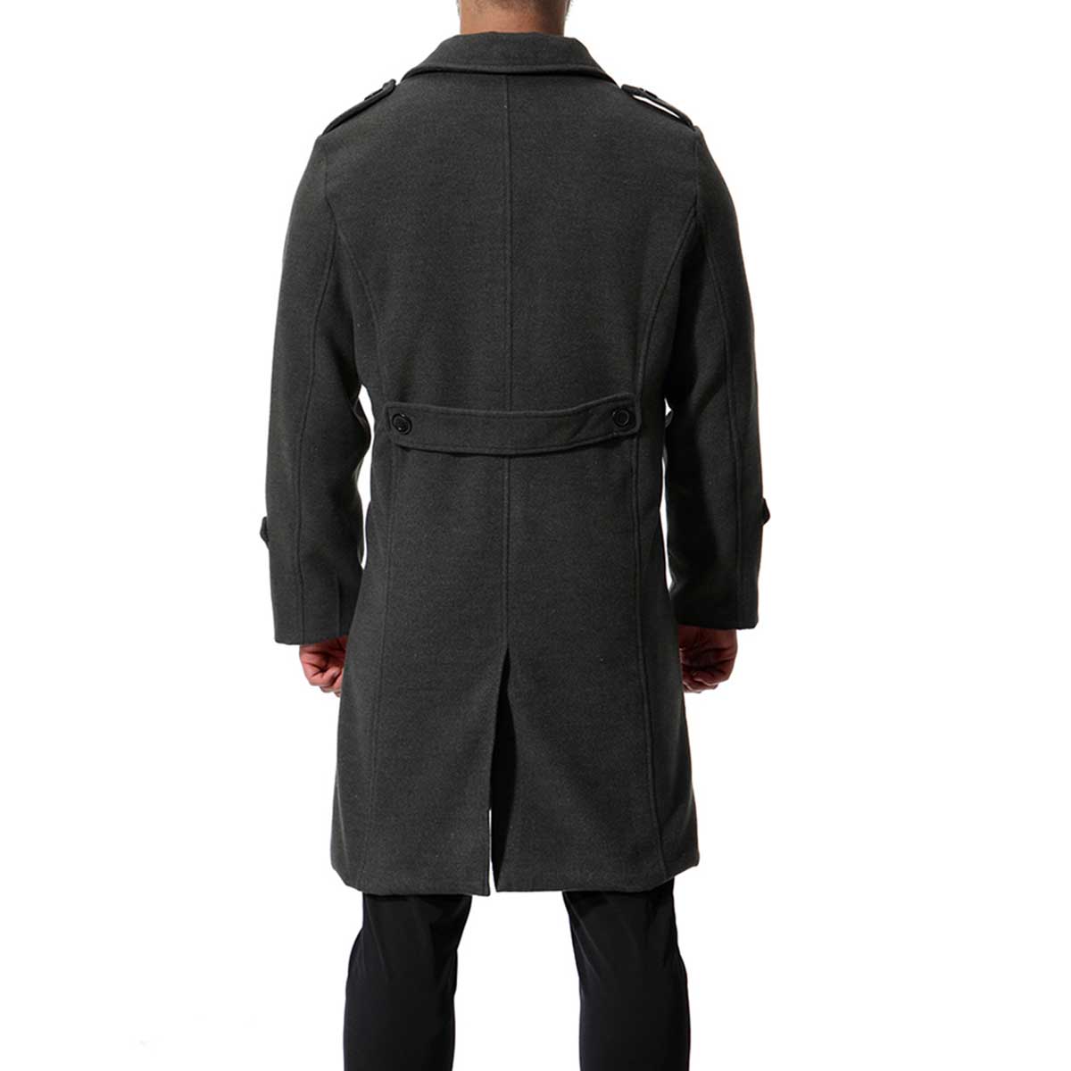 Men's Coat Long Slim Fit Winter Coat Solid Color with Flap Collar Grey