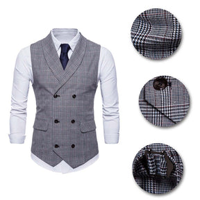 Men's Plaid Vests Stripes Business Slim Fit Vests Grey