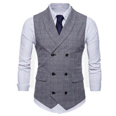 Men's Plaid Vests Stripes Business Slim Fit Vests Grey