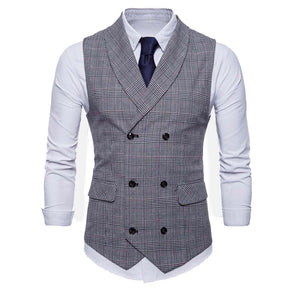 Men's Plaid Vests Stripes Business Slim Fit Vests Grey