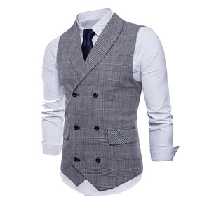 Men's Plaid Vests Stripes Business Slim Fit Vests Grey