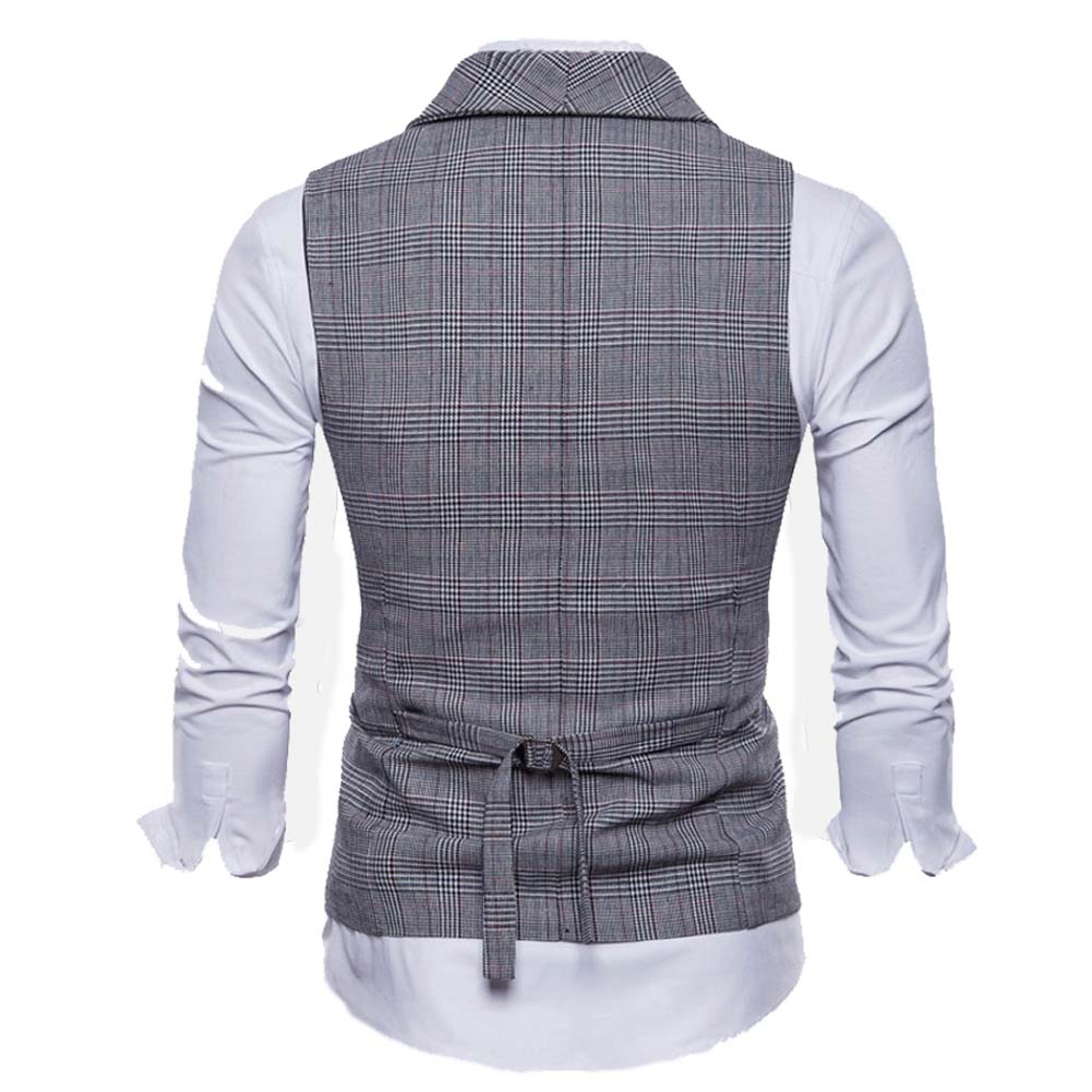 Men's Plaid Vests Stripes Business Slim Fit Vests Grey
