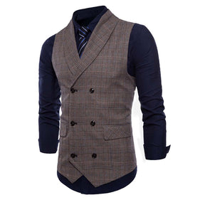 Men's Plaid Vests Stripes Business Slim Fit Vests Coffee