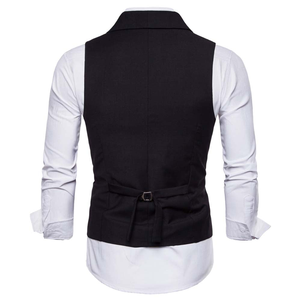 Slim Fit Solid Vest Double Breasted Black