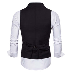 Slim Fit Solid Vest Double Breasted Black