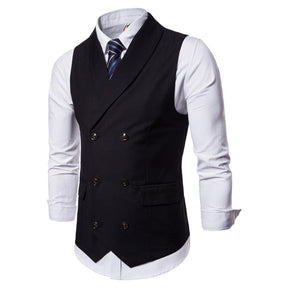 Slim Fit Solid Vest Double Breasted Black