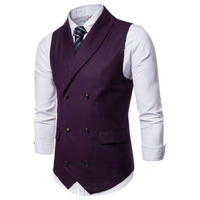 Slim Fit Solid Vest Double Breasted Dark Red